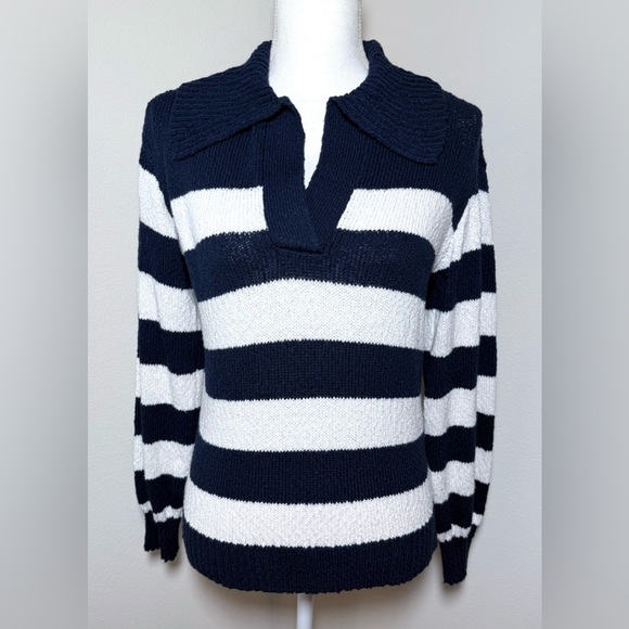 Workshop Republic Clothing Blue and White V-Neck Stripe Sweater Women Small - Picture 1 of 7